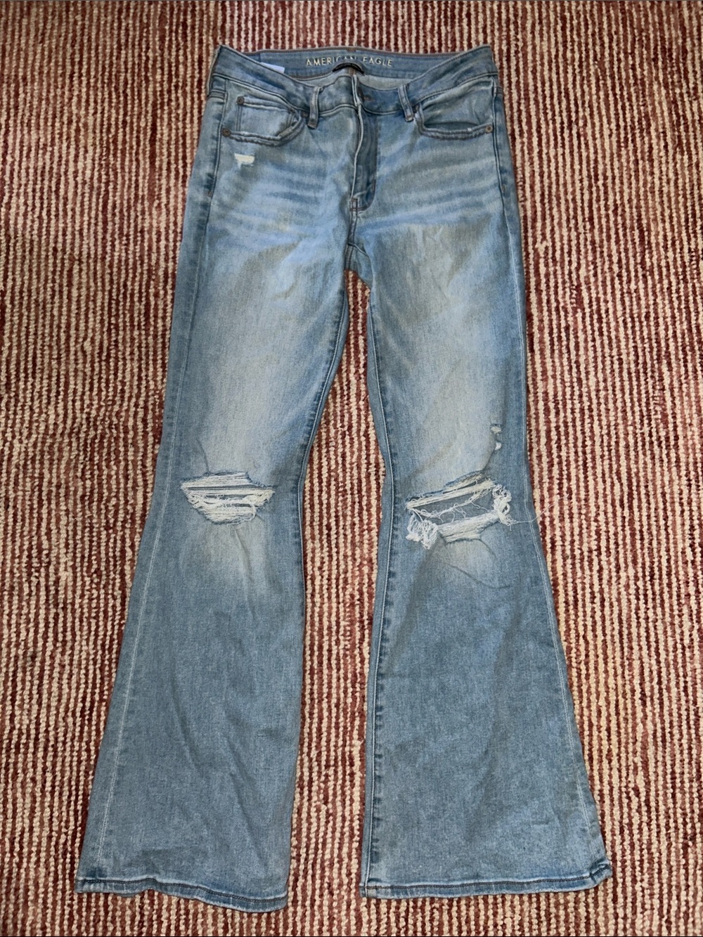 American Eagle Outfitters Light Blue Distressed Flare Jeans